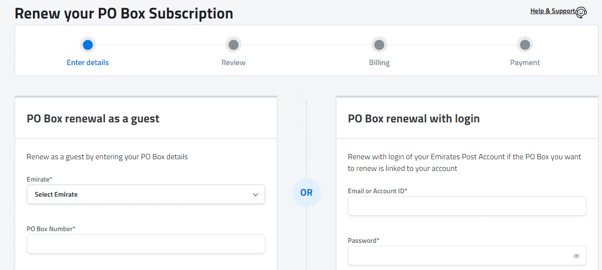 Emirates post box renewal online
