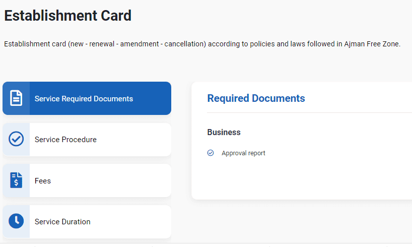 Ajman free zone establishment card renewal form